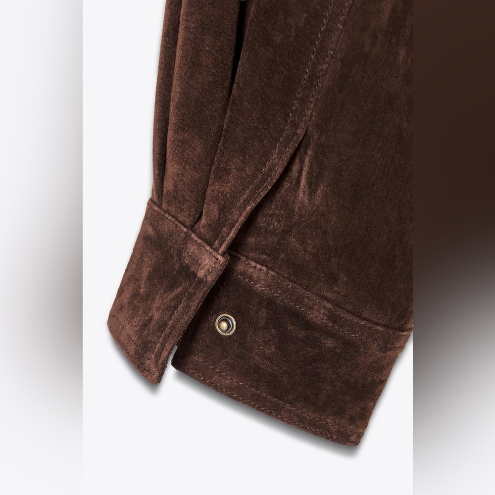 NWT. Zara Dark Brown 100% Suede Leather Jacket. Size L. - Picture 9 of 15